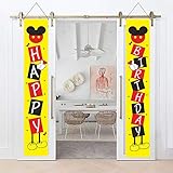 Mickey Birthday Banner - Happy Birthday Outdoor Hanging Porch Signs Decor - Mouse Themed Sign for...