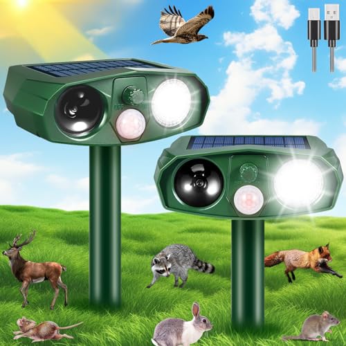 2Pack Solar Ultrasonic Animal Repellent with Motion & Light