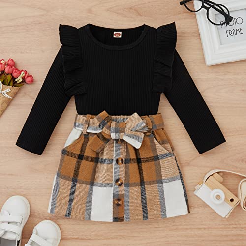 Moreeluck Baby Girl Knitted Tops Shirt And Skirt Set Sweater Top And Skirts Spring Fall Winter Clothes (Kb Black, 9-12 Months) #TOP2