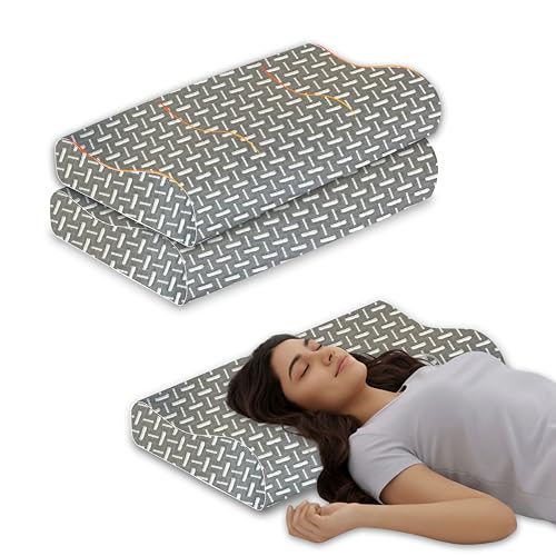 Image of Slow Rebound Pillow Set of 2, Memory Foam Therapy Pillow for Sleeping, Ergonomic Contour Support for Side and Back Sleepers, Removable Cover, Grey, 48 x 30 x 6 to 9 cm Home Comfort