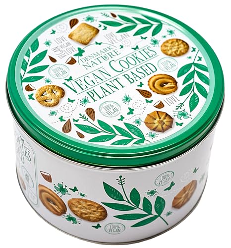 Danish Vegan Cookies in SMALL TIN 300g Plant Based Biscuits Assortment Dairy Free Palm Oil Free GMO Free Premium Giftable Cookie Selection in Reusable Tin