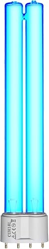 Miniatura 6 de Paquete de 2 bombillas UV de 18 vatios, bombilla de repuesto UV para clarificador de estanques para estanques al aire libre, base de 4 pines