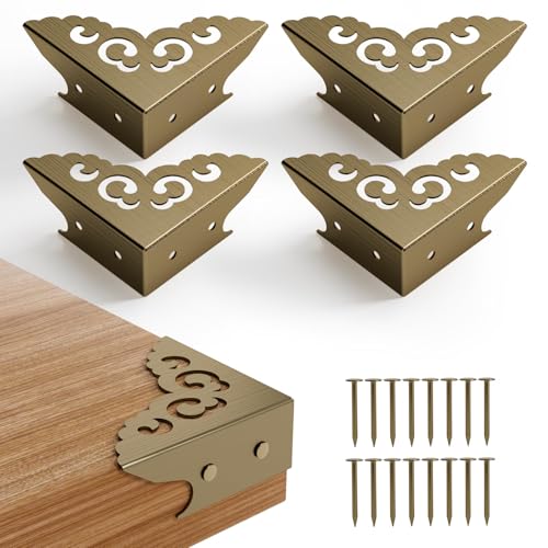 Image of 4 Pcs Corner Protectors for Furniture,Retro Style Guard Cabinet Furniture Corner Bumpers for Jewelry Box Gift Box Wooden Case Cabinet Furniture Decorative (Bronze)
