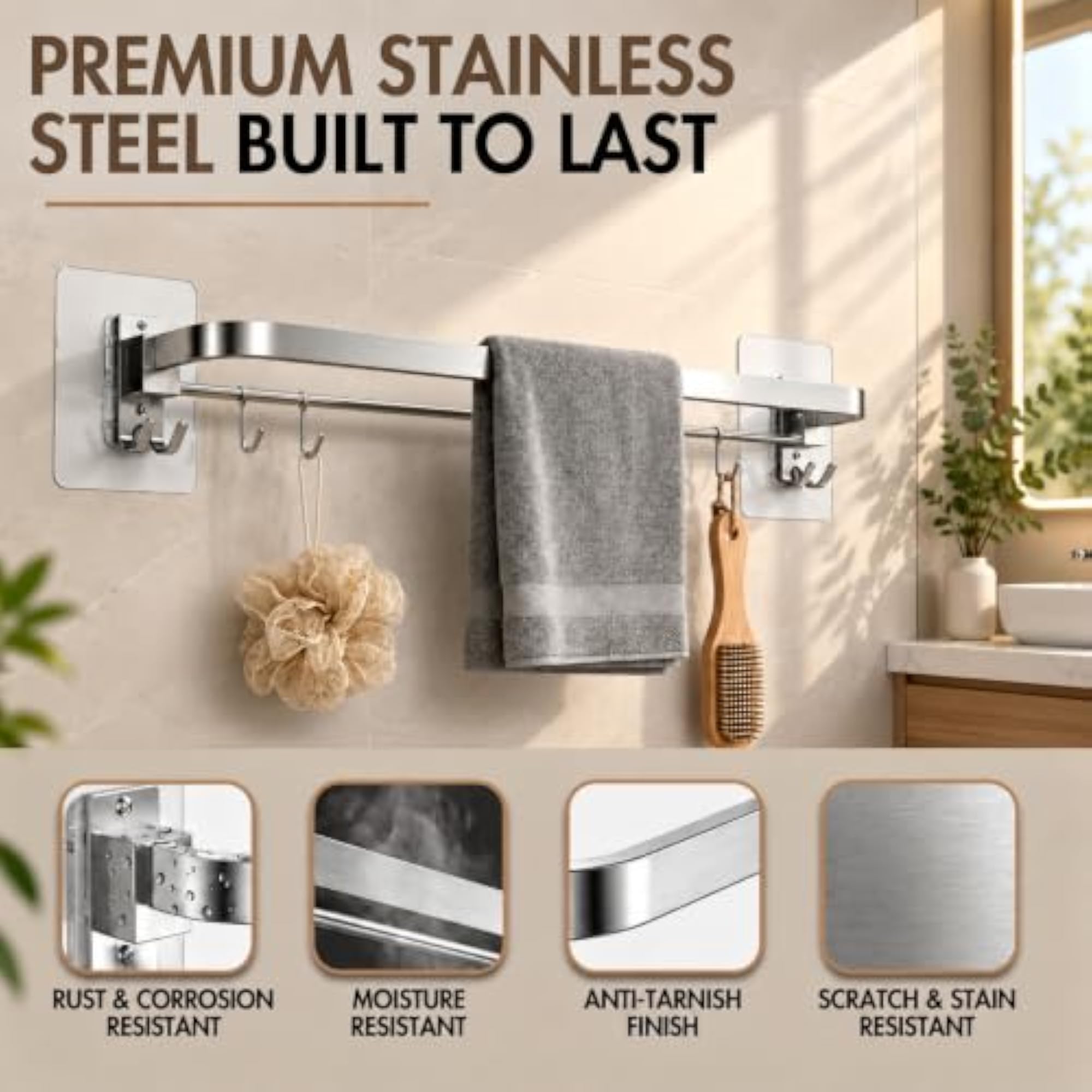 Self Adhesive 24 Inch Towel Rack for Bathroom