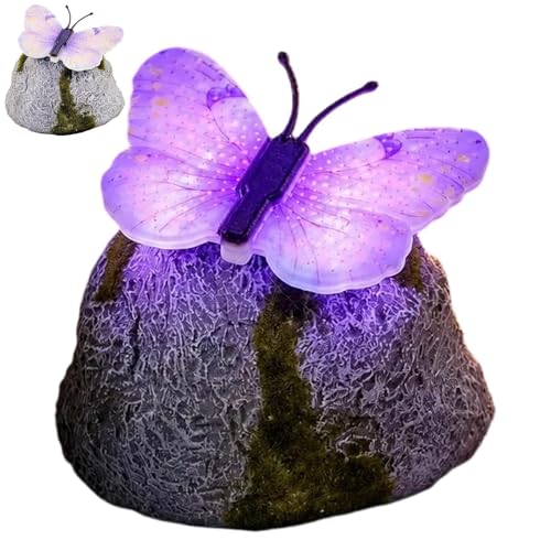 Pierres pour jardin lumineuses solaires LED papillon étanches pour décoration extérieure nocturne