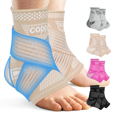 DRNAIETY Copper Ankle Brace for Men &amp; Women - 1 Pair Adjustable Ankle Support Compression Sleeve for Plantar Fasciitis, Achilles Tendonitis, Foot Pain, Swelling, Sprains - Everyday Use (Skin Tone, X-Large)