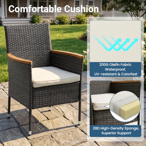 Image of Wisteria Lane 10-Pieces Outdoor Patio Table and Chairs, Rattan Patio Table Set with Acacia Wood Tabletop, Patio Dining Furniture Set for 8 with Removable Cushions for Deck Garden Backyard, Grey