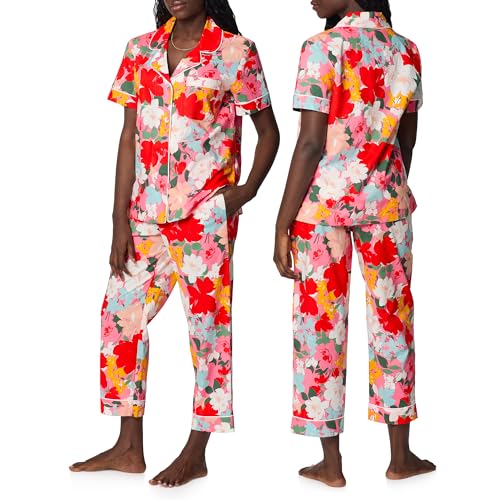 Image of Bed Head PJs Womens Matching Pajamas - Soft Organic Cotton Button Down PJ Shirt & Cropped Pants Set - Loungewear & Sleepwear