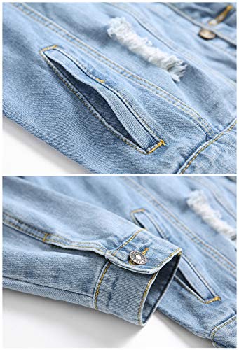 Image of LZLER Men's Denim Jackets Distressed Destroyed Classic Vintage Slim Fit Ripped Fashion Trendy Trucker Jean Jackets