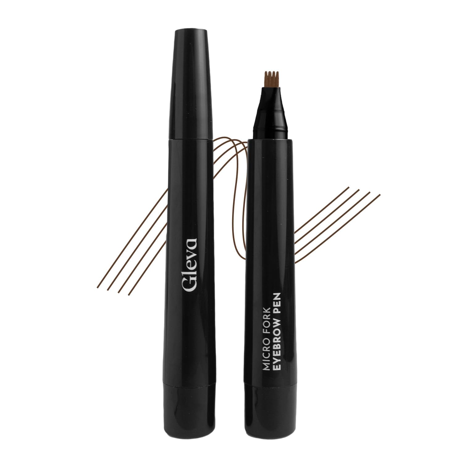 Gleva Eyebrow Pen with a 4 Micro-Fork Tip Applicator Creates Flawless Natural Looking Brows, Based on Clear Eyebrow Microblading Pen Waterproof, Long-Lasting, Sweat Resistant (Dark Brown)