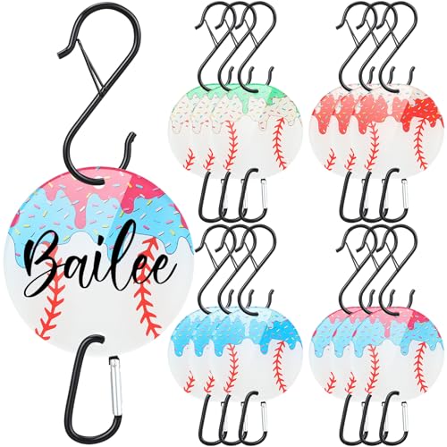 Otoolling 12 Pcs Baseball Ice Cream Drip Fence Hooks Sport Fence Hooks Clip with Acrylic Board for Baseball Lover Player Gift(Classic Style)