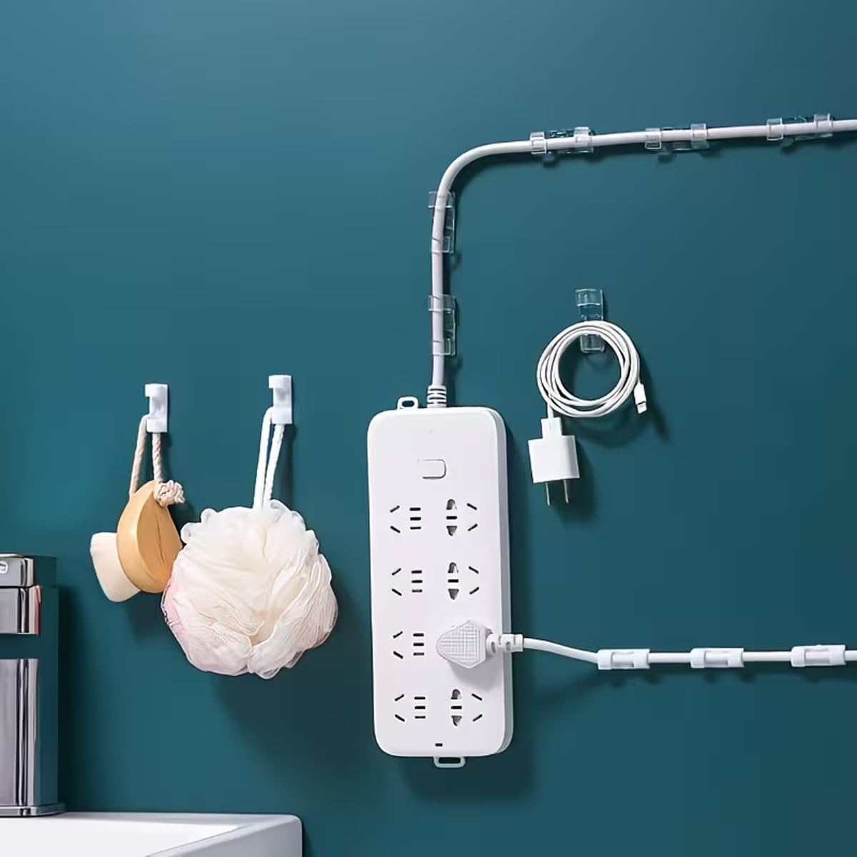 Adhesive Cable Clips, Strong Stickiness Cable Holders for Organizing Wires, Plastic Cable Management Clips for Wall, Table, Home, Office, Desk & Nightstand