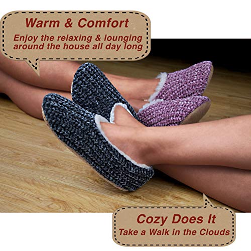2-Pair Thick Warm Fuzzy Slippers for Women Indoor Fluffy Sherpa Lined, Winter House Shoe Socks Non-Slip Soft Soles, Cozy Christmas Gifts4