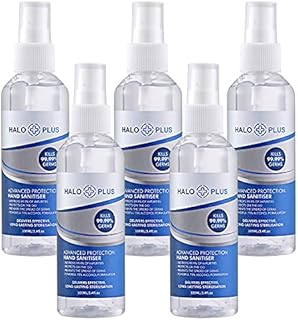 Halo Plus 5pcs Hand Sanitiser Gel 75% Alcohol 100ml - Anti-Bacterial Hand Hygiene Sanitiser Gel Rub Kills 99.9% Germs Instantly, Fragrance Free Hand Sanitizer Gel in Pump Bottle