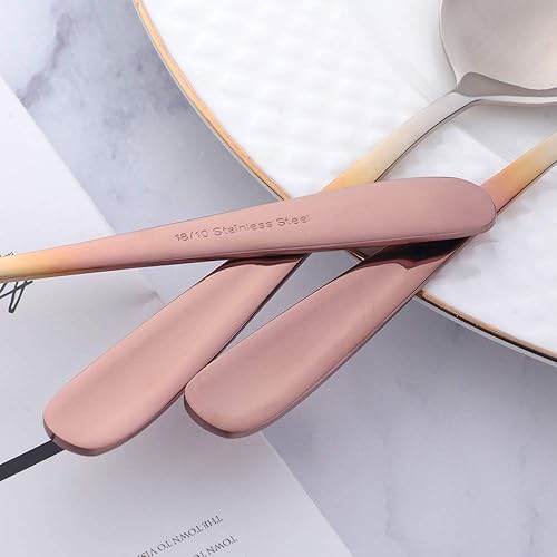 Miniatura 5 de Buyer Star Juego de cucharas de caldo, cucharas de sopa redondas de 7 pulgadas, cucharas de cena de mesa con acabado de acero inoxidable (dorado