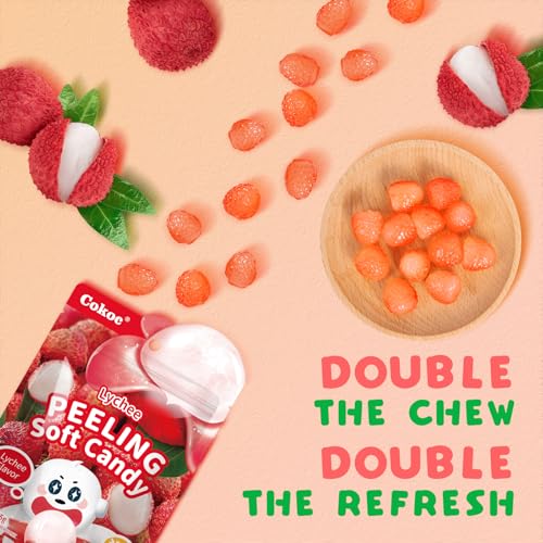 COKOC Peelable Gummy Candy Variety Pack,Mango Strawberry Lychee Peach Grape Pineapple,Soft Chewy Fruit Snack,Pack of 6,75g Each (Total 450g) - image 5