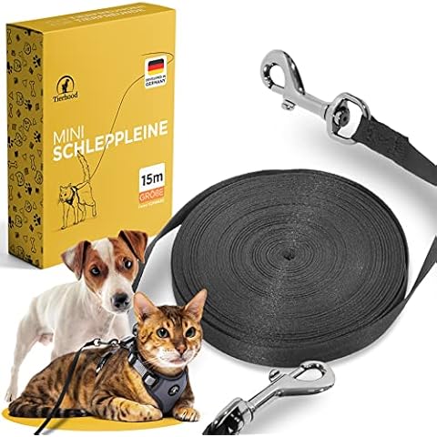 Tierhood - Schleppleine 5m / 10m / 15m für Hunde & Katzen [Federleicht] - Katzenleine mit Handschlaufe & 360° Karabiner - Schleppleine für kleine Hunde & Katzen - Hundeleine kleine Hunde leicht Cover