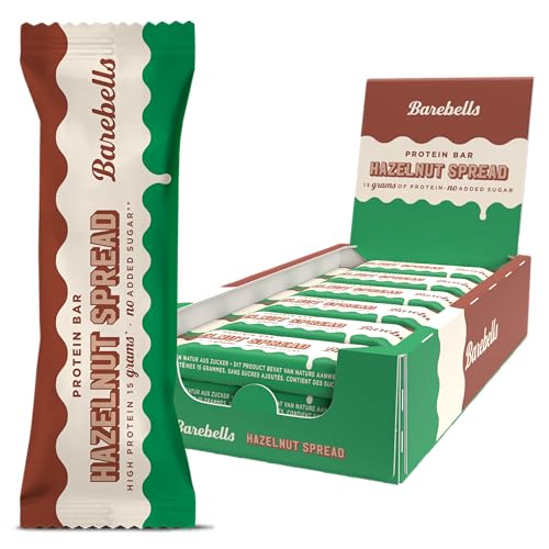 Barebells Protein Riegel – 15g High Protein Bar, Ohne Zuckerzusatz, Ohne Palmöl – Hazelnut Spread, 12 x 45g