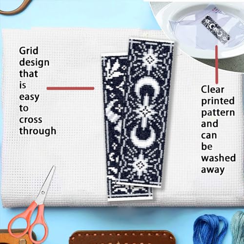 Image of FREEBLOSS 6 Set 11CT Cross Stitch Bookmarks Kit Dragon Elements Stamped Cross Stitch Kit DIY Embroidery Bookmark Set with Instruction for Adults Beginners 20x6cm /8x2.4inch