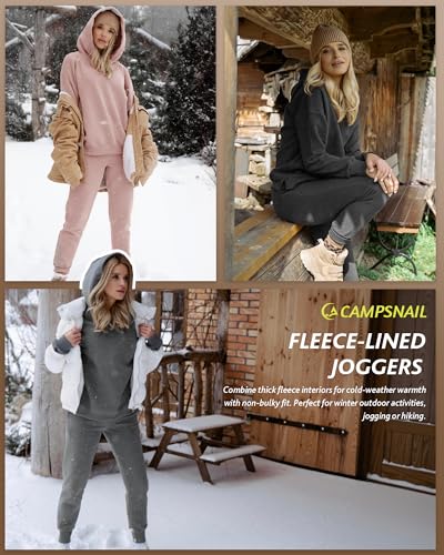 CAMPSNAIL Fleece Lined Sweatpants Women - Joggers for Women with Pockets High Waisted Thermal Winter Warm Pants for Snow4