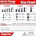 Kingarcher 320 Pcs Grade 10.9 Metric Flange Bolts and Nuts Set – M6 x 1.0, M8 x 1.25, M10 x 1.5, Carbon Steel Black Oxide Assortment Kit with Flat and Spring Lock Washers in Storage Case