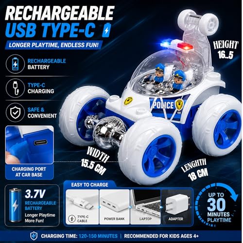 Image of SMART BOY Remote Control Car for Kids Boys Girls, RC 4WD (360 Police Stunt CAR with Smoke)