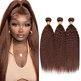 Light Brown Human Hair Bundles #4 Yaki Human Hair Bundles Chocolate Brown Human Hair 3 Bundles 12 14 16 inch Dark Brown Kinky Straight Human Hair Weave for Women
