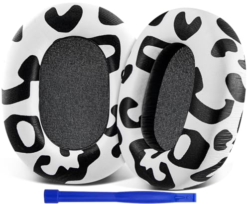 Image of SOULWIT Protein Leather Replacement Earpads for Sony WH-1000XM5 (WH1000XM5) Noise Canceling Headphones, Ear Pads Cushions with Noise Isolation Memory Foam, Added Thickness - Snow Leopard