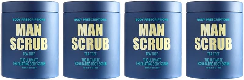 Esfoliante corporal masculino Body Prescriptions Tea Tree, pote com tampa rosqueável, 4 unidades de 600 mL