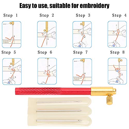 Tambour Embroidery Hook Set including Wooden Handle, 3 Aluminum Alloy Beading Needles for Crochet and Sequin Beads Crafting - Image 4