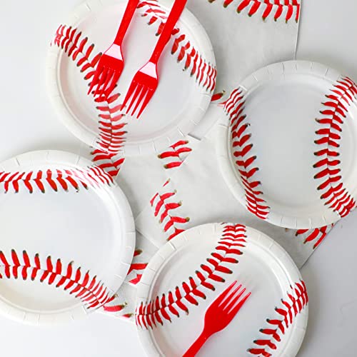 Image of gisgfim 48 Pcs Baseball Plates Baseball Birthday Party Supplies Disposable Paper Dessert Cake Plates Tableware Decorations Favors for Sport Fans Boys Baby Shower