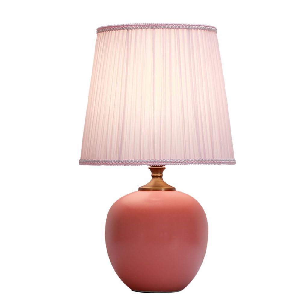 Mengjay Keramik Tischleuchte Lampe für Nachttisch Beistelltisch,Nachttischlampe aus Stoff E27 Tischleuchte Lampenschirm Tischleuchte für Wohnzimmer Schlafzimmer dekorative Beleuchtung (Rosa)