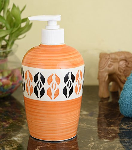 Image of Ceramic Liquid Soap Dispenser, 450 ml, Orange 3 | Refillable Pump Bottle for Hand Wash, Lotion, Shampoo & Kitchen Use, 1 Piece