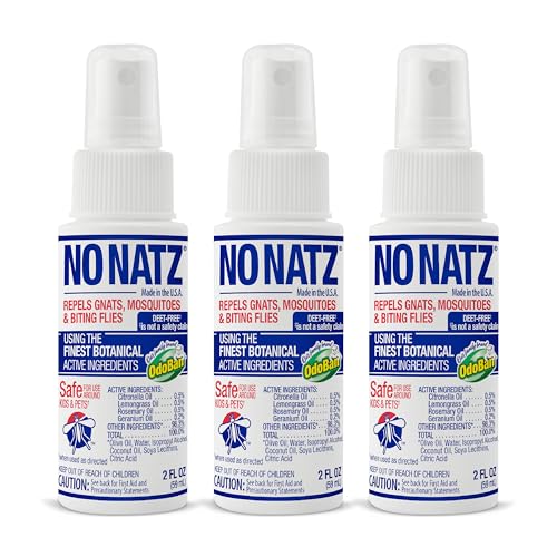 No Natz Botanical Insect Repellent, DEET-Free, Made with Natural Essential Oils, Non-Greasy Formula, Made in The USA, Fresh Scent, 2 Ounce Spray Bottle, 3-Pack