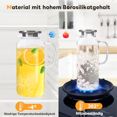 Miudeco Karaffe 2 L, Wasserkrug mit Deckel, für Heißes & Kaltes Wasser – Ansicht 3