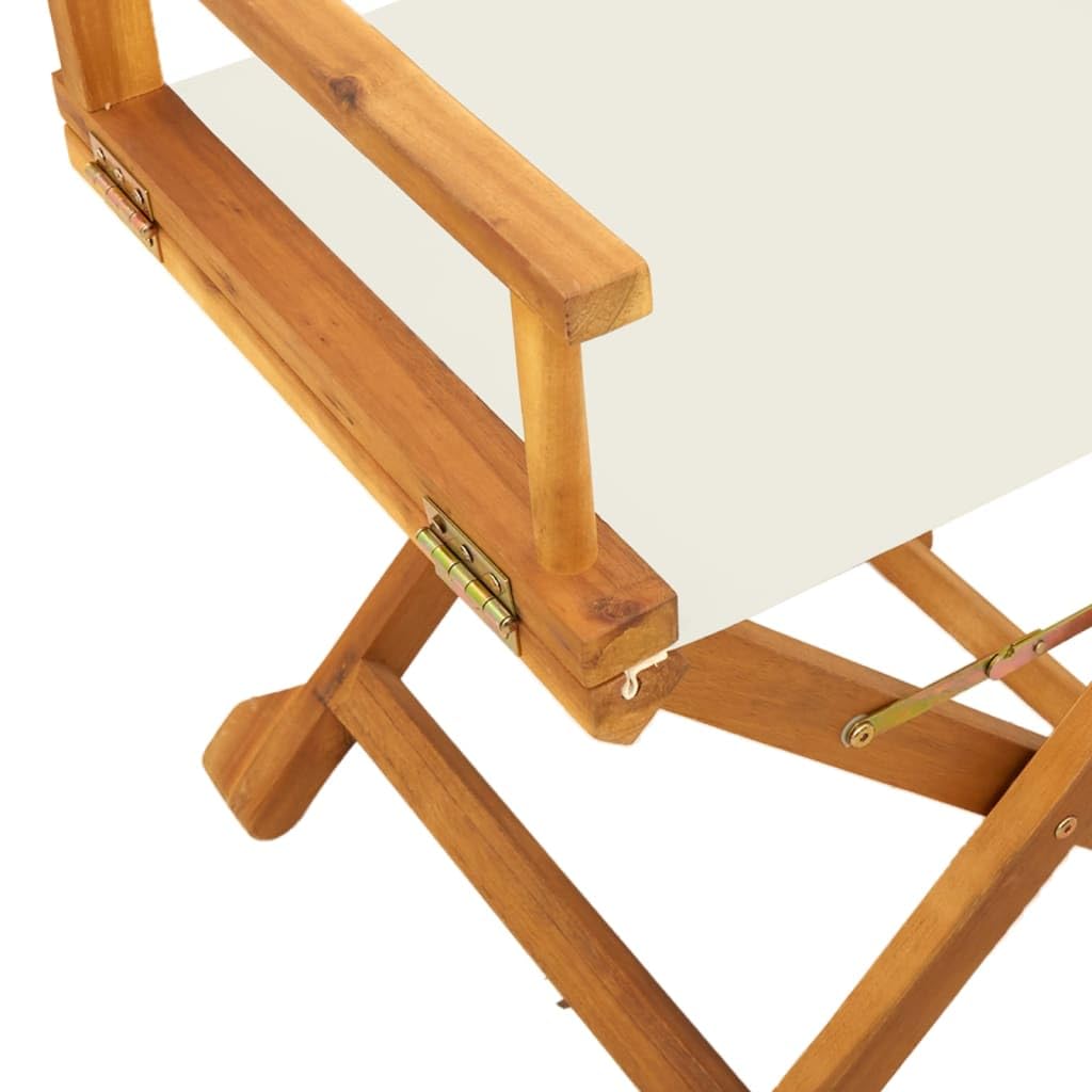 Klappbare Regiestühle 2 STK Cremeweiß Stoff mit Akazienholzrahmen, Gartenstuhl Balkonstuhl Terrassenstuhl Campingstuhl Outdoor, platzsparend, robust, verstellbar, wetterfest, bequem