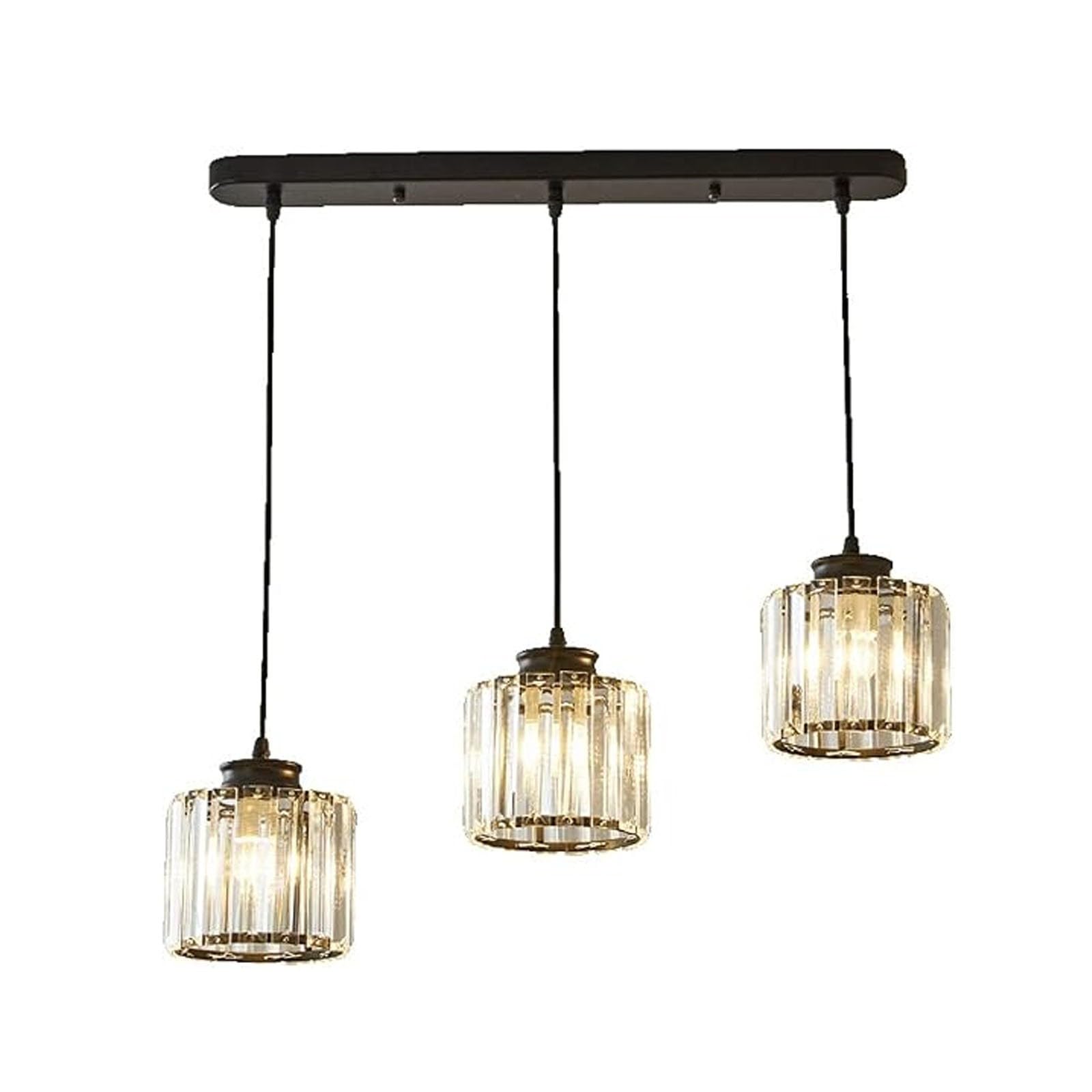 Modern Three-Bulb Crystal Chandeliers, Ceiling Lights, Kitchen Island Lights, Pendant Lights, Dining Room Lights, Metal Pendant Lights, E27 Starlight Series Pendant Lights Black,Rectangular