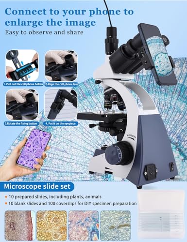 Image of Microscope for Adults 40X-5000X Magnification Lab Grade with Dual Mechanical Stages and HD USB (Compound Microscope)