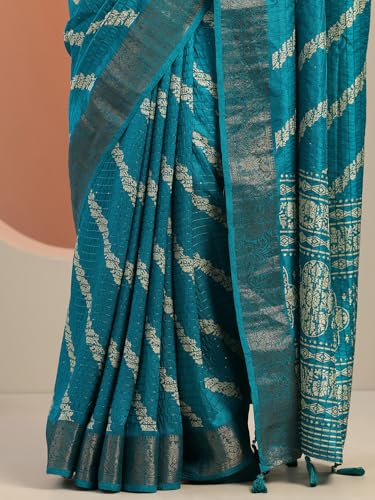 Image of Libas Printed Silk Blend Saree for Women With Unstitched Blouse Piece | Traditional Saree for Festive & Wedding