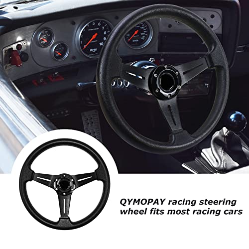 Qymopay Universal Racing Steering Wheel, 13.8 Inch 6 Bolt Anti-Slip Leather And Aluminum Gaming Steering Wheel With Horn Button For Racing/Car Sim Driving/Jdm Sports Racing Steering Whee (Black) #TOP3