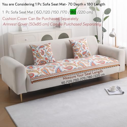 Image of HOKIPO 'LiefNest' Printed Holland Velvet Sofa Cover Mat with Foam Filling for 1 /2 /3 Seater & L-Shape Sofa. Make Your Own Sofa Cover Set, Mat Size: 180(L) cm, Paisley Multicolor (IN-825-D8)
