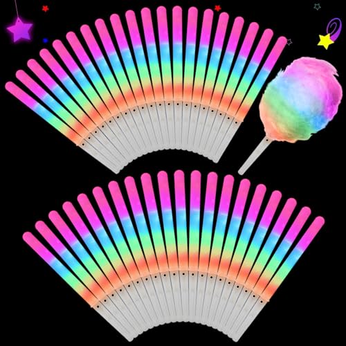 Image of 40 Pieces Cotton Candy Cones with LED Multi Mode Cotton Candy Sticks Reusable Flashing Glow Sticks for Christmas Party Amusement Park Birthday Party Supplies (40 PCS)