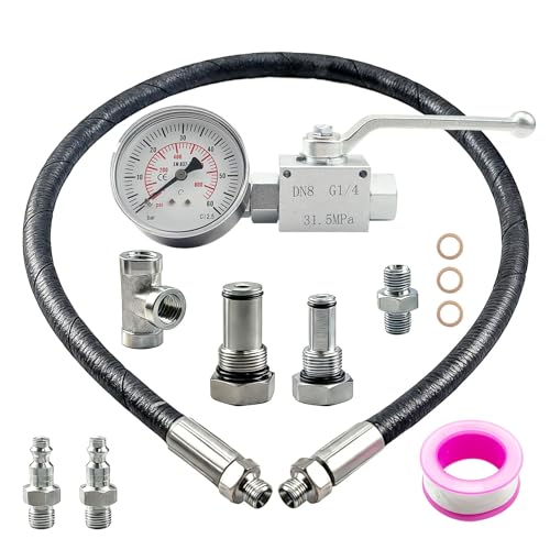 10Pcs High Pressure Oil System IPR Air Test Tool Special Kit Compatible with Ford 6.0L-7.3L Powerstroke Diesel Engines Oil Pressure Tester Kit with IPR Valve Air Test Fitting & Gauge
