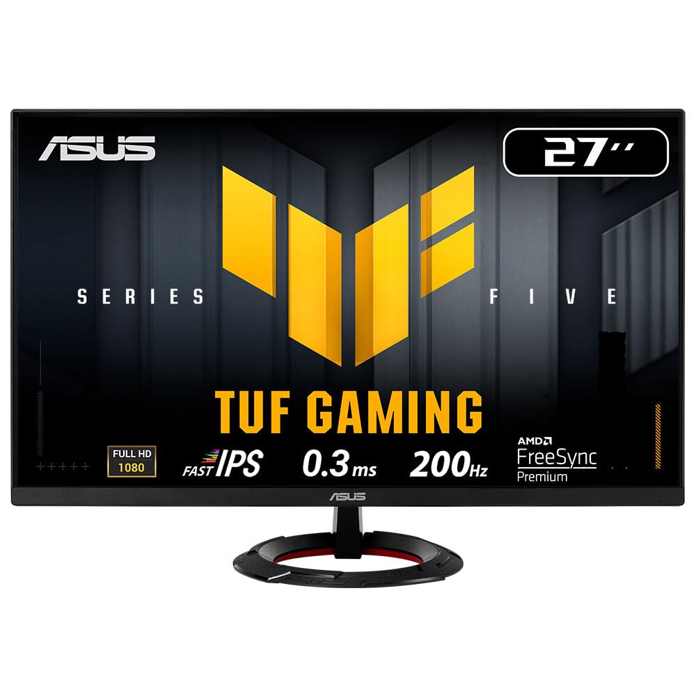 ASUS TUF Gaming VG279Q5R 27 Zoll Full HD Monitor (200 Hz, 0.3ms GtG, FreeSync, Adaptive Sync, ELMB, GameFast Input, HDR10, Fast-IPS Panel, 16:9, 1920x1080, DisplayPort, HDMI, Speaker)