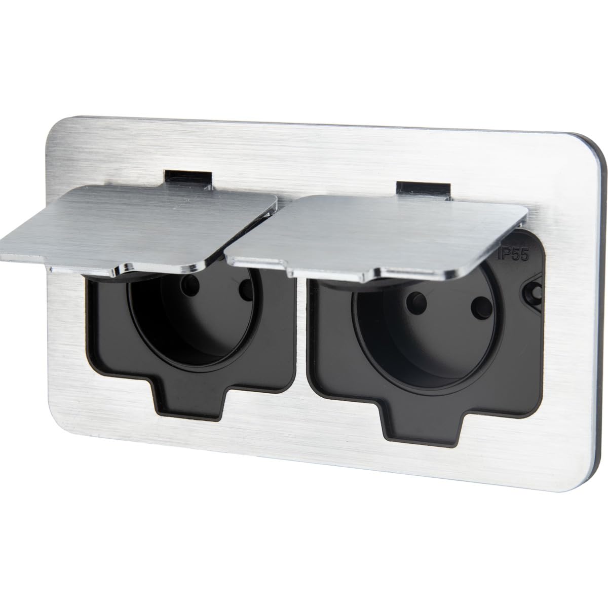 Protec - Double prise de sol étanche Initiale 16A 2P+T IP55 - Métal brossé