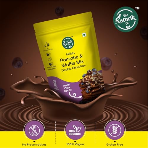 Image of The Naturik Co. Millet Pancake & Waffle Mix - Double Chocolate, 40g x 12 | No Maida | No Sugar | Made With Jaggery | Millets Powered | High Protein & Fiber |100% Vegan| As Seen On Shark Tank
