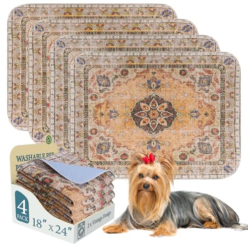 Image of Homimp Washable Pee Pads for Dogs, 4 Pack Reusable Puppy Pads Waterproof, Absorbent and Leakproof Dog Pee Pads, Non Slip Puppy Training Pads, Pet Mat for Floor,Crate,Couch,Whelping,Khaki, 18 inchx24 inch