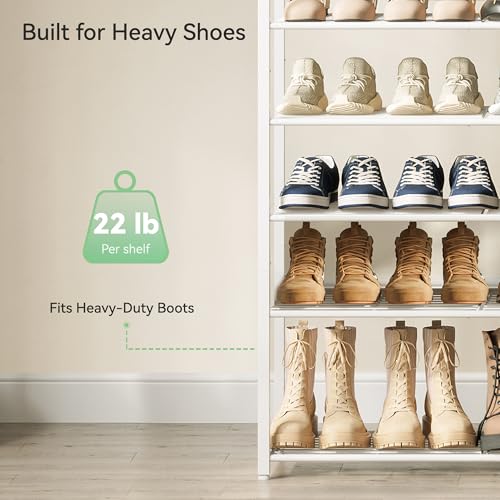 Image of Nunsino Shoe Rack for Closet, Metal Shoe Organizer,12 Tier Garage Shoe Rack Max Holds 60 Pairs,Shoe Storage Shelf,Entryway, White