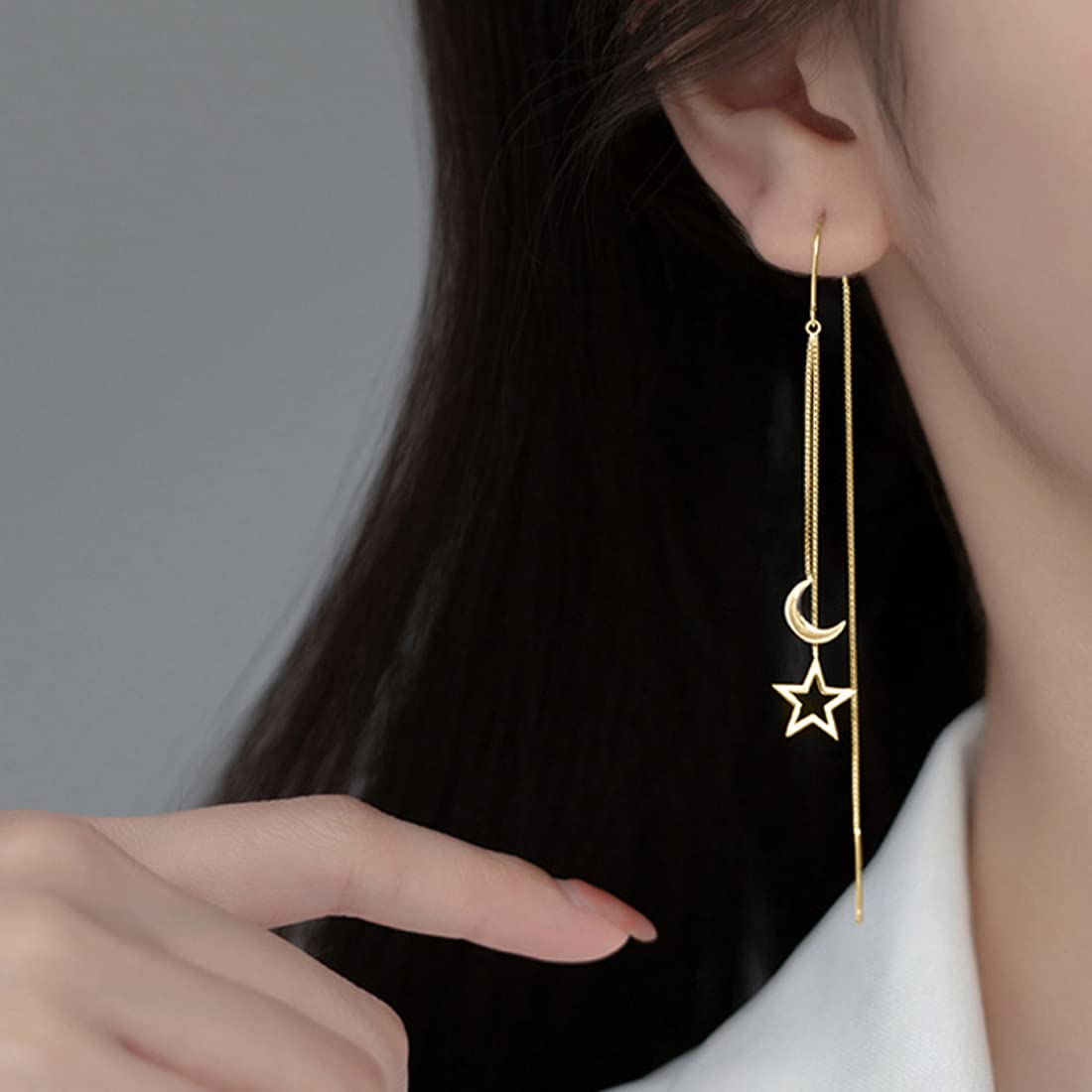 🌟 Orecchini Pendenti Luna E Stelle In Cristallo | Asimmetrici A Catena | Acciaio Inossidabile 316L Ipoallergenico | Lunghezza 8,5 Cm | Gioielli Donna Eleganti