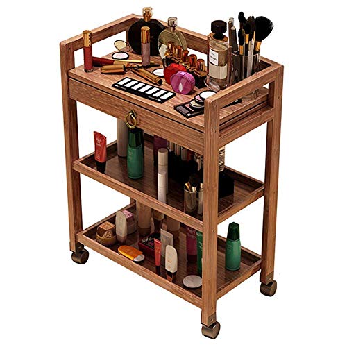 ASDAD Chariot à roulettes De Rangement à 3 Niveaux pour Bureau/Salon De Beauté/Maison Bois Chariot Utilitaire Facile à Déplacer De 60 * 29 * 80 Cm